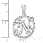 Small Sterling Silver Rhodium-plated Fancy Script Letter N Initial Pendant - Image 4