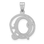 Small Sterling Silver Rhodium-plated Fancy Script Letter Q Initial Pendant - Image 3