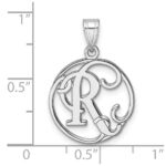 Small Sterling Silver Rhodium-plated Fancy Script Letter R Initial Pendant - Image 4