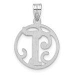 Small Sterling Silver Rhodium-plated Fancy Script Letter T Initial Pendant - Image 3
