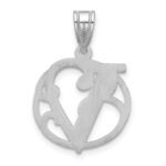 Small Sterling Silver Rhodium-plated Fancy Script Letter V Initial Pendant - Image 3