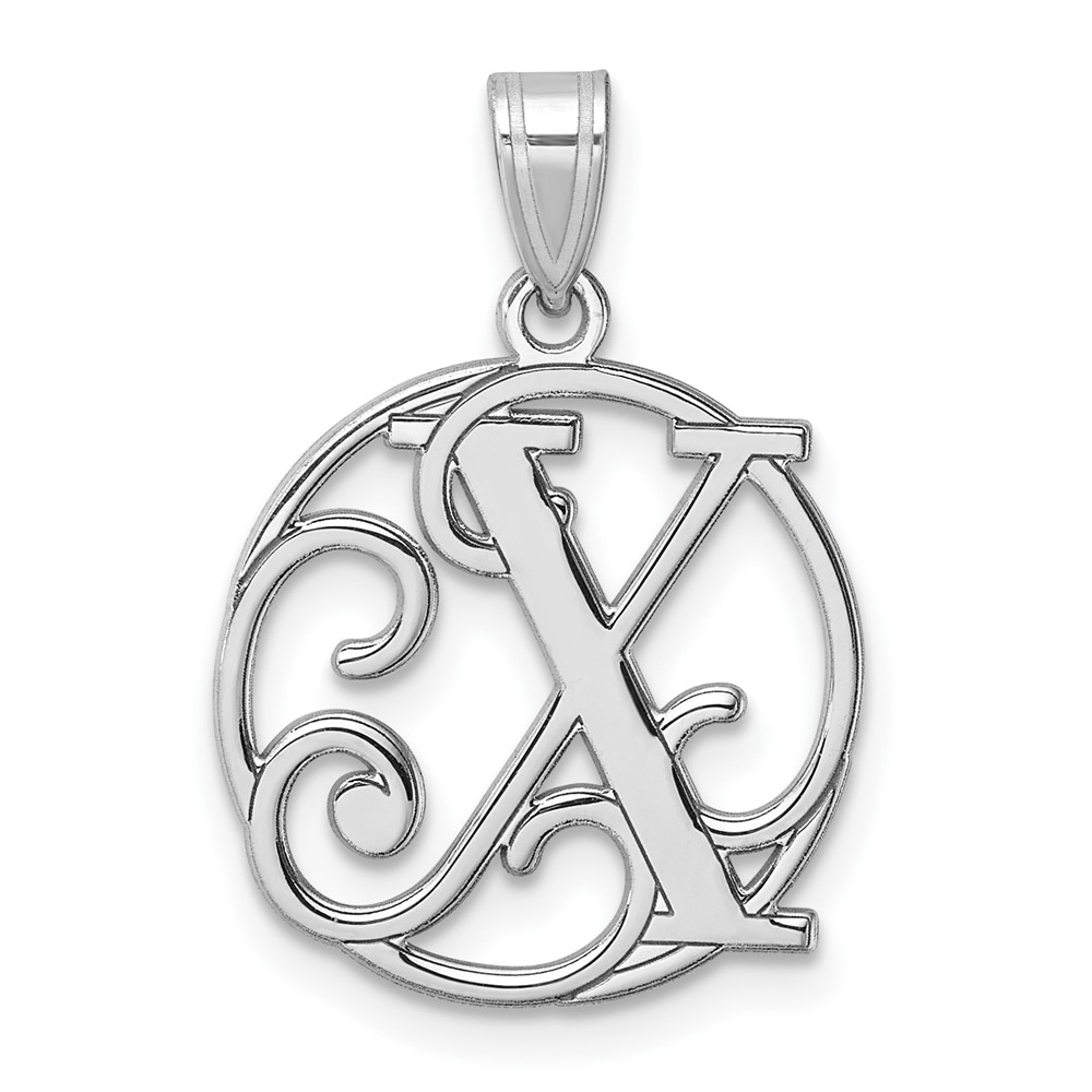 QC11257X.jpg Small Sterling Silver Rhodium-plated Fancy Script Letter X Initial Pendant - Image 1