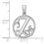 Small Sterling Silver Rhodium-plated Fancy Script Letter Z Initial Pendant - Image 4
