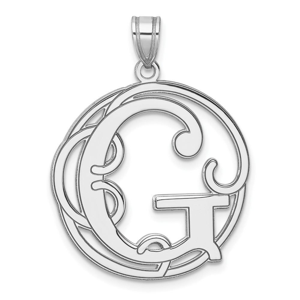 QC11258G.jpg Large Sterling Silver Rhodium-plated Fancy Script Letter G Initial Pendant - Image 1