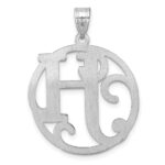 Large Sterling Silver Rhodium-plated Fancy Script Letter H Initial Pendant - Image 3