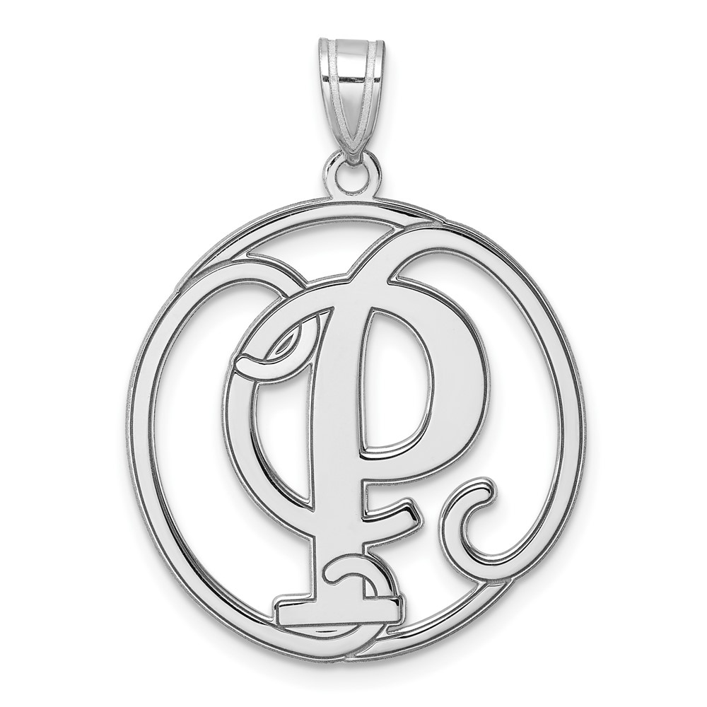 QC11258P.jpg Large Sterling Silver Rhodium-plated Fancy Script Letter P Initial Pendant - Image 1