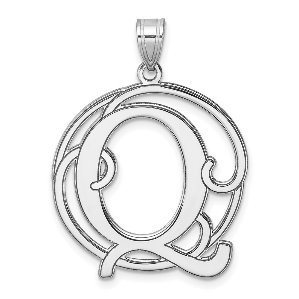QC11258Q.jpg Large Sterling Silver Rhodium-plated Fancy Script Letter Q Initial Pendant - Image 1