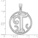 Large Sterling Silver Rhodium-plated Fancy Script Letter T Initial Pendant - Image 4