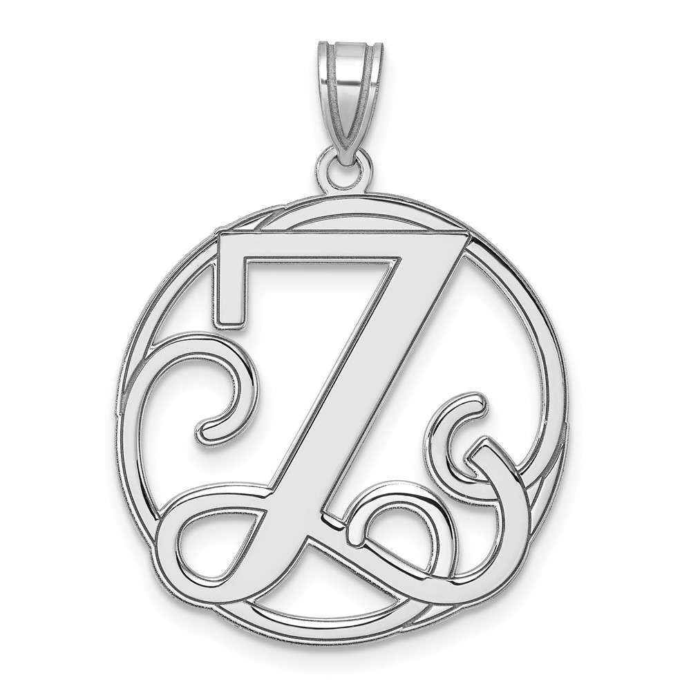QC11258Z.jpg Large Sterling Silver Rhodium-plated Fancy Script Letter Z Initial Pendant - Image 1