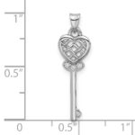 Sterling Silver Rhodium-plated Polished Criss Cross CZ Heart Key Pendant - Image 4