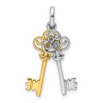 Sterling Silver Rhodium and Gold-tone 2 Piece Dangle Key Pendant - Image 3
