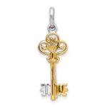 Sterling Silver Rhodium and Gold-tone 2 Piece Dangle Key Pendant - Image 4
