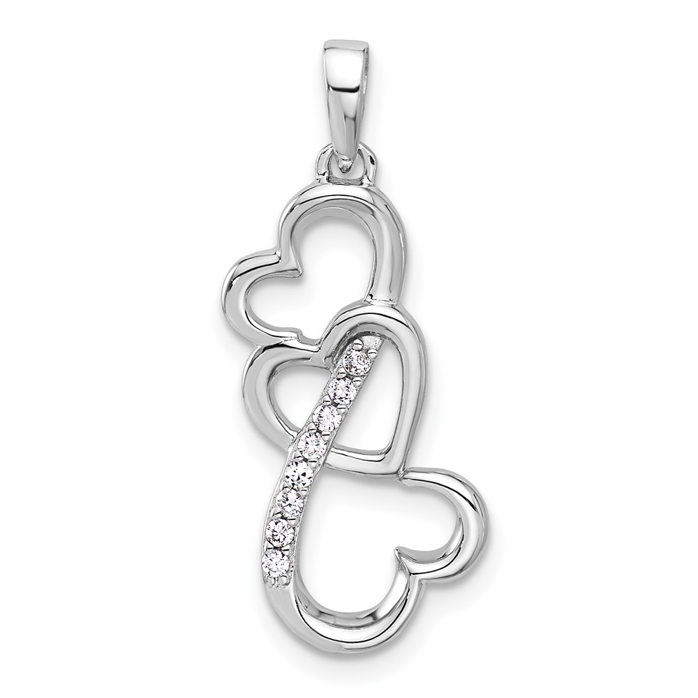 QC11271.jpg Sterling Silver Rhodium-plated Polished CZ Open Triple Heart Pendant - Image 1