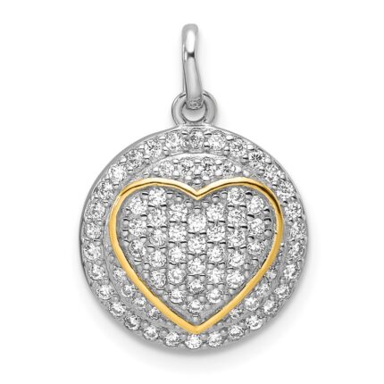 Sterling Silver Gold-plated CZ Heart Circle Pendant