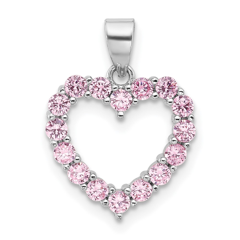QC11280.jpg Sterling Silver Rhodium-plated Pink CZ Heart Pendant - Image 1