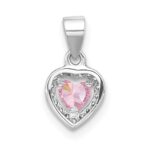 Sterling Silver Rhodium-plated Clear and Pink CZ Heart Pendant - Image 3