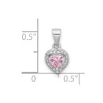 Sterling Silver Rhodium-plated Clear and Pink CZ Heart Pendant - Image 4