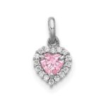 Sterling Silver Rhodium-plated Polished Pink and White CZ Heart Pendant