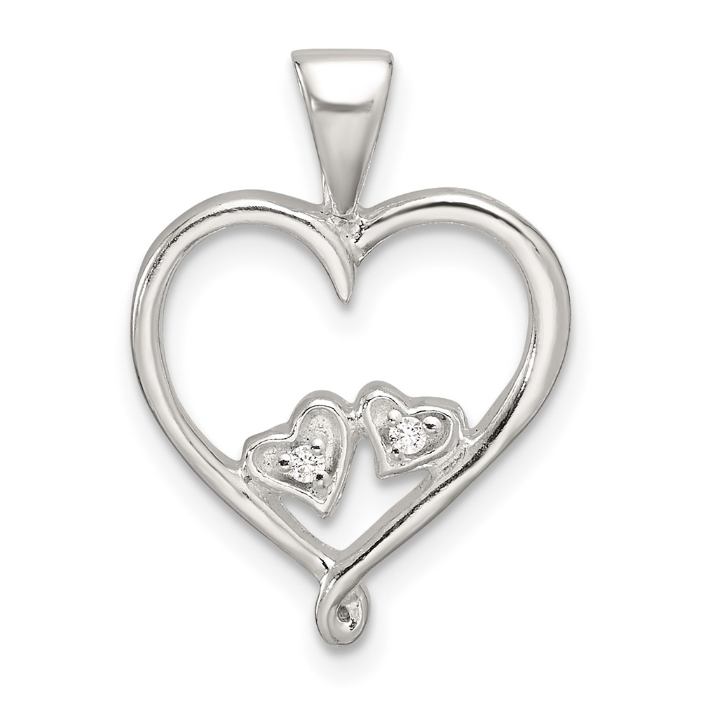 QC11284.jpg Sterling Silver Polished CZ Open Heart Pendant - Image 1