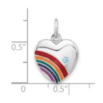 Sterling Silver Rhodium-plated Enameled with CZ Rainbow Heart Pendant - Image 4