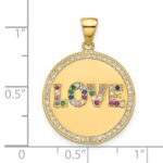 Sterling Silver Gold-tone Rainbow CZ Love Disc Pendant - Image 4