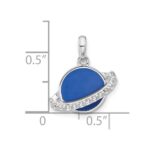 Sterling Silver Rh-plated Polished Round Blue Enamel CZ Planet Pendant - Image 4