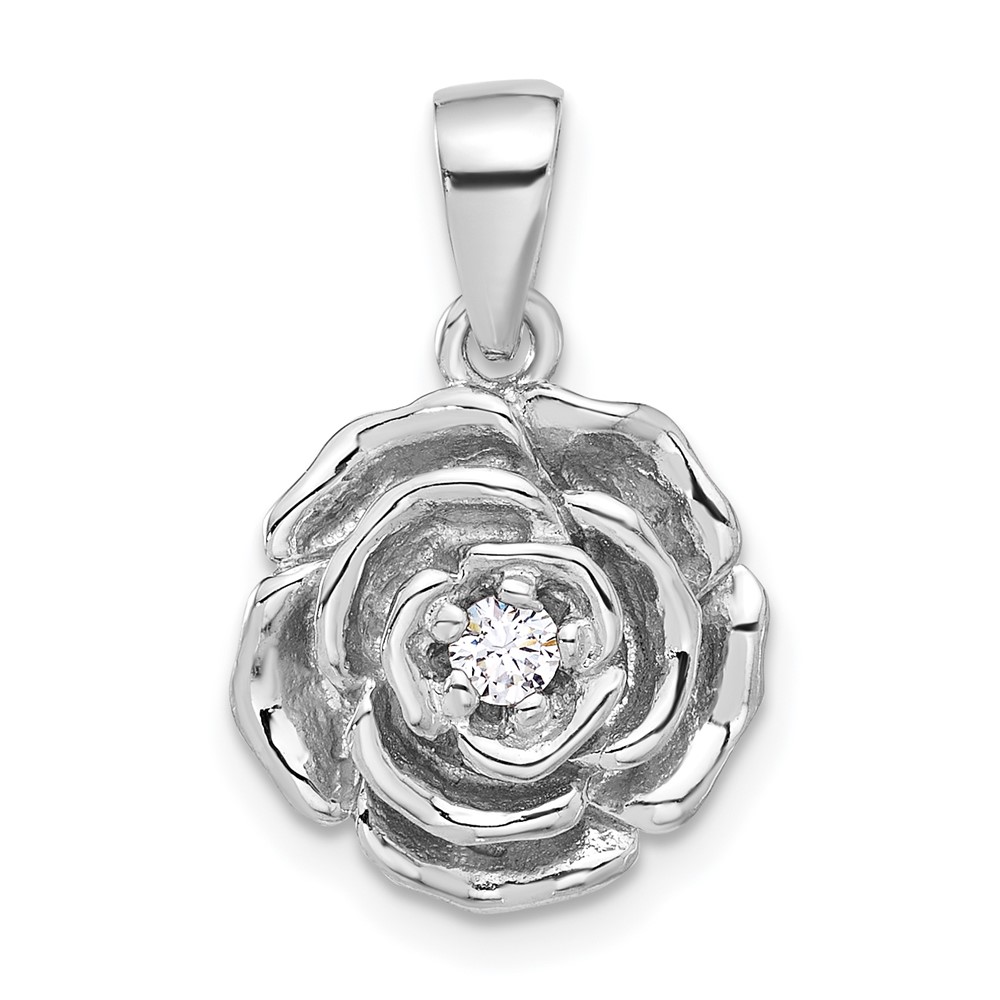 QC11314.jpg Sterling Silver Rhodium-plated CZ Flower Pendant - Image 1