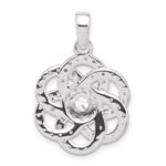 Sterling Silver E-coated CZ Flower Pendant - Image 3