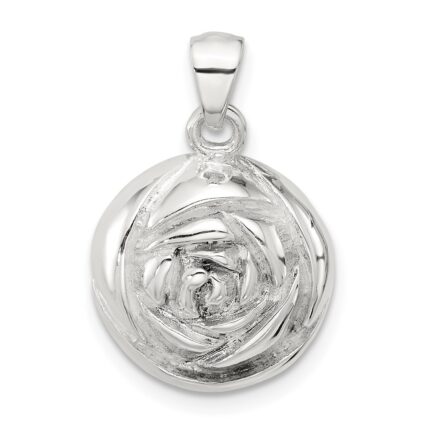 Sterling Silver Polished Textured Domed Flower Pendant