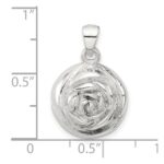 Sterling Silver Polished Textured Domed Flower Pendant - Image 4