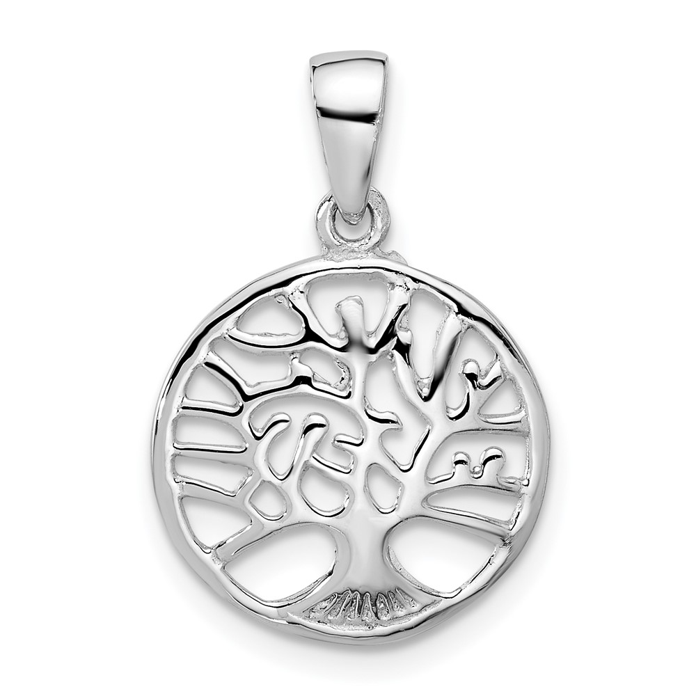 QC11333.jpg Sterling Silver Rhodium-plated Round Tree of Life Pendant - Image 1