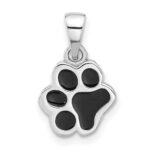 Sterling Silver Rhodium-plated Enameled Dog Paw Pendant