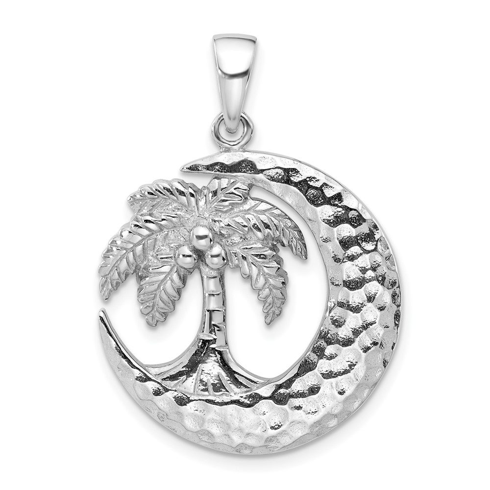 QC11358.jpg Sterling Silver Rh-Plated Polished Palm Tree with Crescent Moon Pendant - Image 1