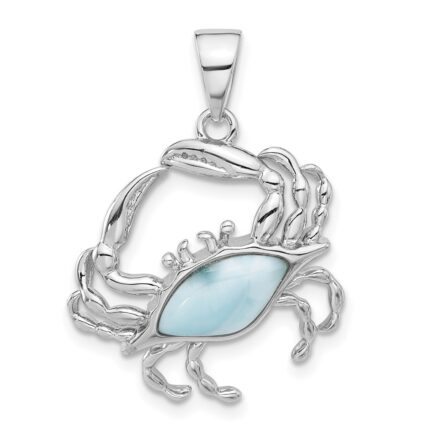 Sterling Silver Rhodium-plated with Larimar Crab Pendant