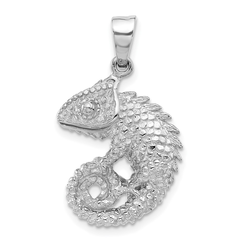 QC11373.jpg Sterling Silver Rhodium-plated Polished and Textured 3D Chameleon Pendant - Image 1