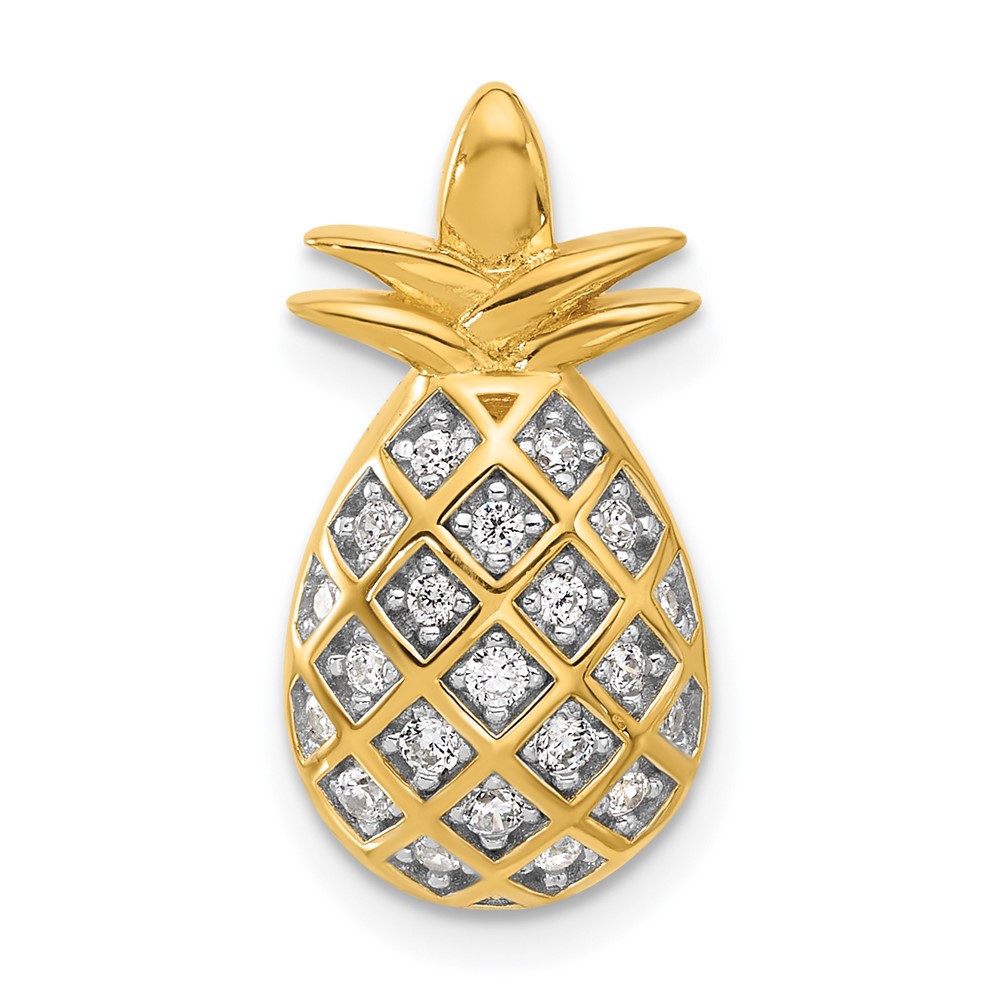 QC11374GP.jpg Pure Fire Sterling Silver Gold-tone CZ Pineapple Pendant - Image 1