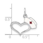 Sterling Silver Rhodium-plated Enameled Nurses Hat with Heart Pendant - Image 4