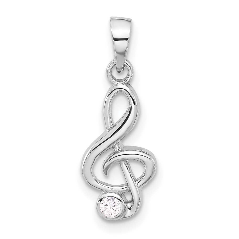 QC11383.jpg Sterling Silver Rhodium-plated CZ Treble Clef Pendant - Image 1