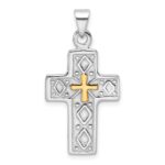 Sterling Silver Rhodium-plated and Gold-tone Reversible Cross Pendant - Image 3