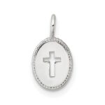 Sterling Silver E-Coating Small Oval Cut-out Cross Charm