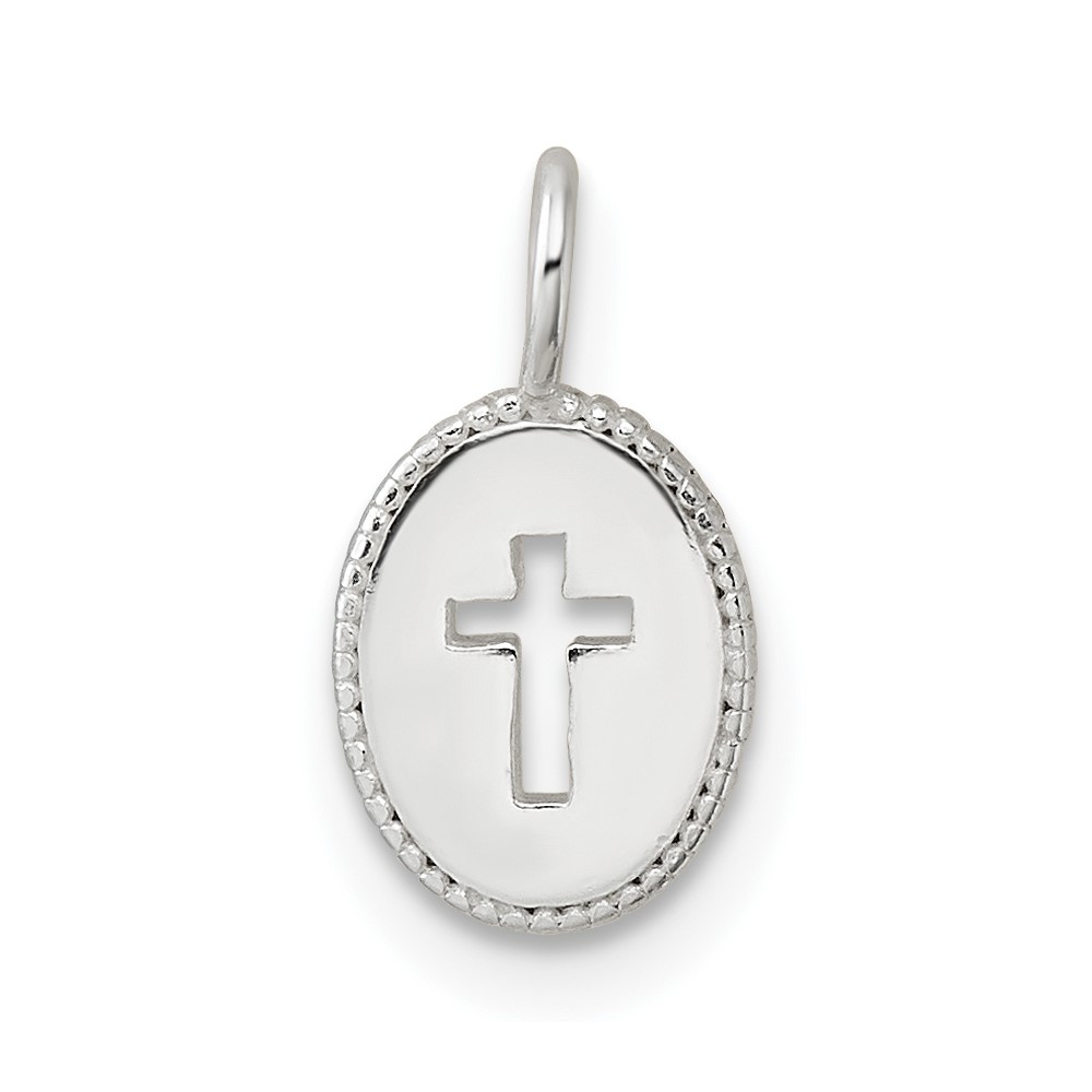 QC11389.jpg Sterling Silver E-Coating Small Oval Cut-out Cross Charm - Image 1