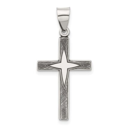 Sterling Silver Antiqued Solid Textured Cross Pendant