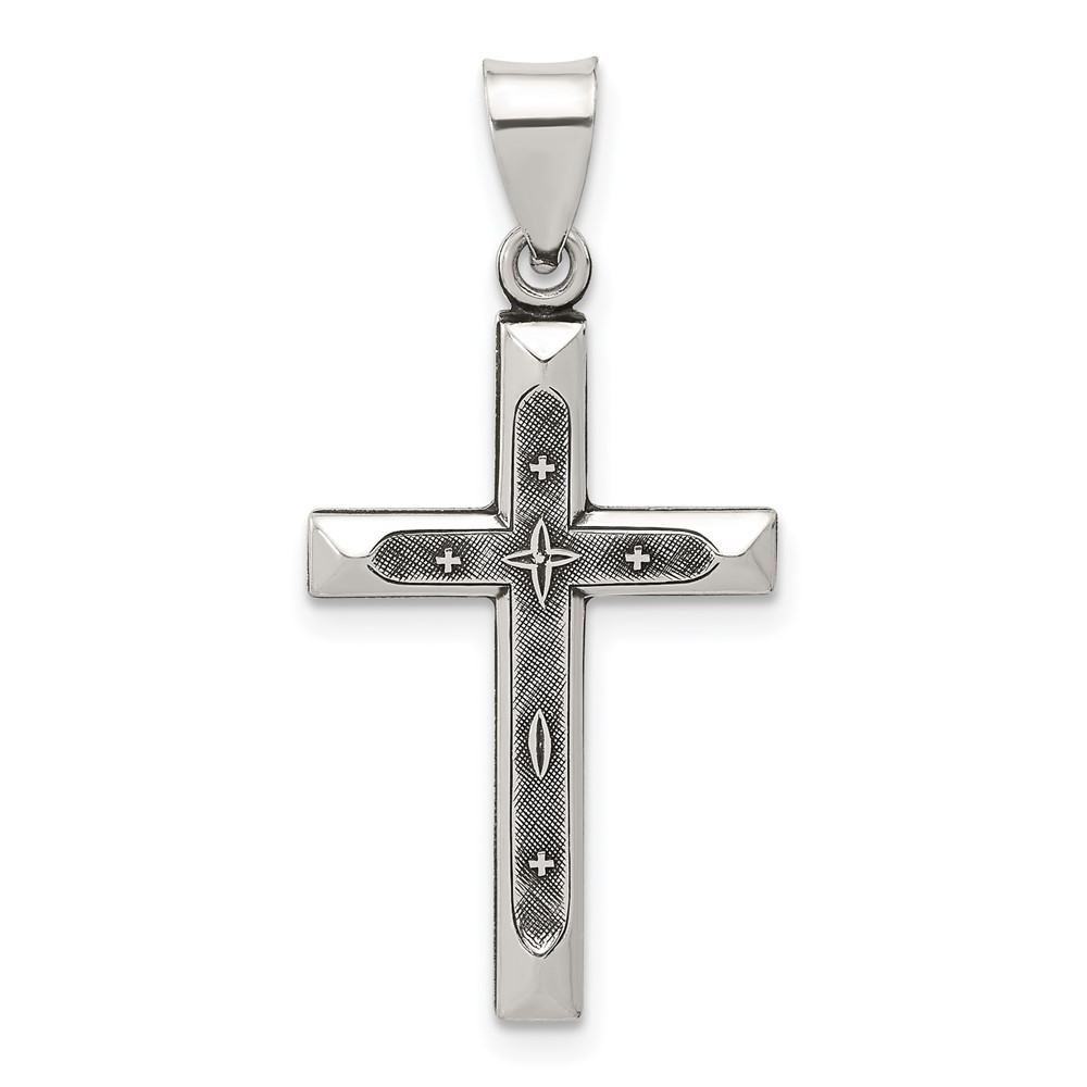 QC11393.jpg Sterling Silver Antiqued Solid Textured Cross Pendant - Image 1