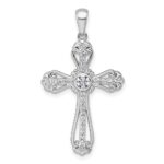 Sterling Silver Rhodium-plated Polished Fancy CZ Cross Pendant