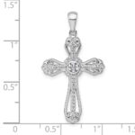 Sterling Silver Rhodium-plated Polished Fancy CZ Cross Pendant - Image 4