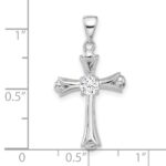 Sterling Silver Rhodium-plated CZ Budded Cross Pendant - Image 4