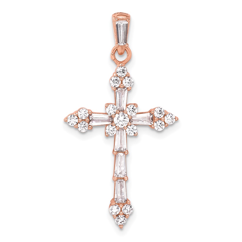 QC11418.jpg Sterling Silver Rose-tone CZ Cross Pendant - Image 1