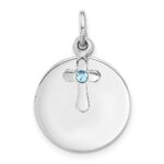 SS Rhodium-plated Circle Disk and Cross with Blue Crystal Pendant