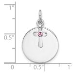 SS Rhodium-plated Circle Disk and Cross with Pink Crystal Pendant - Image 4