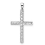 Sterling Silver Rhodium-plated Polished and CZ Latin Cross Pendant